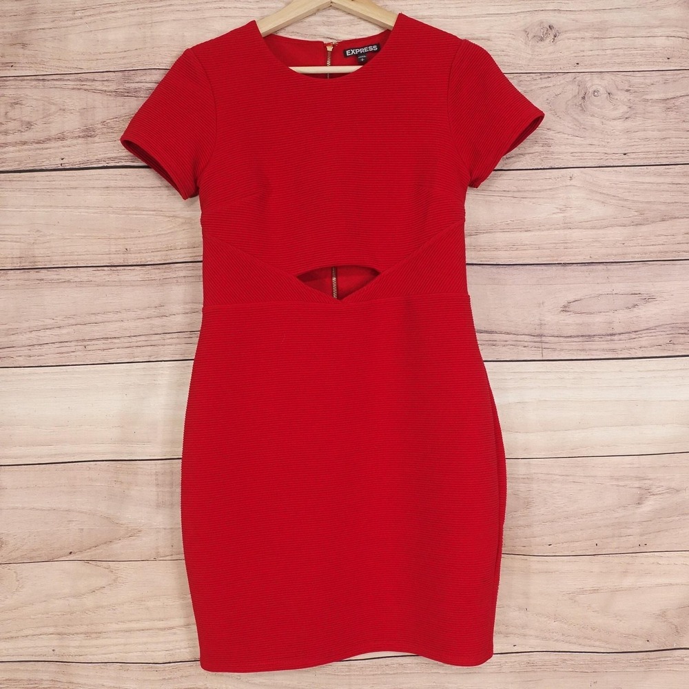 Express Dress Womens SP Petite Red Cutout Bodycon Short Party‎ Cocktail